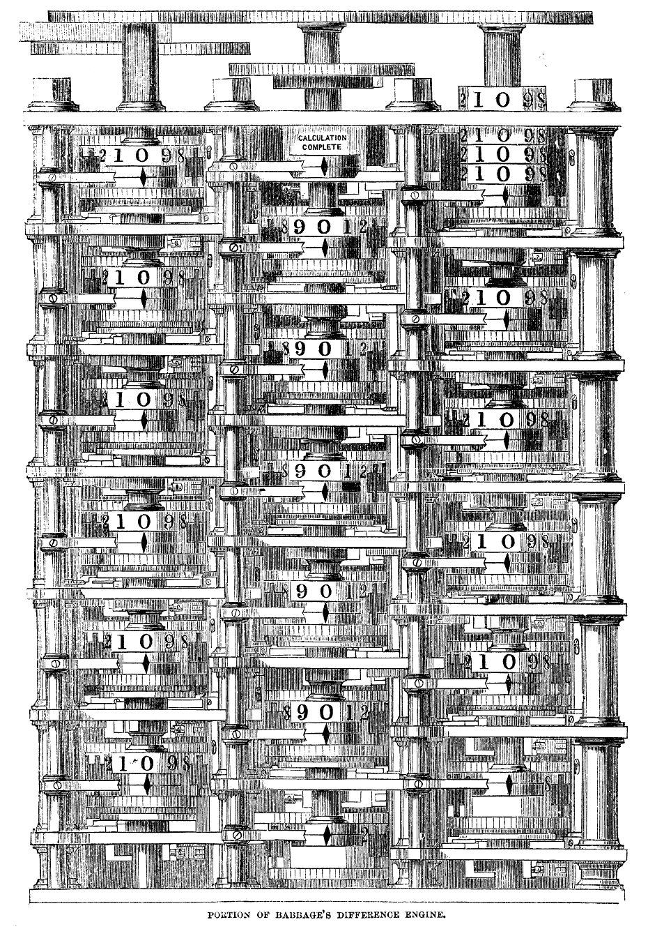 An engraving of part of Charles Babbage's difference engine