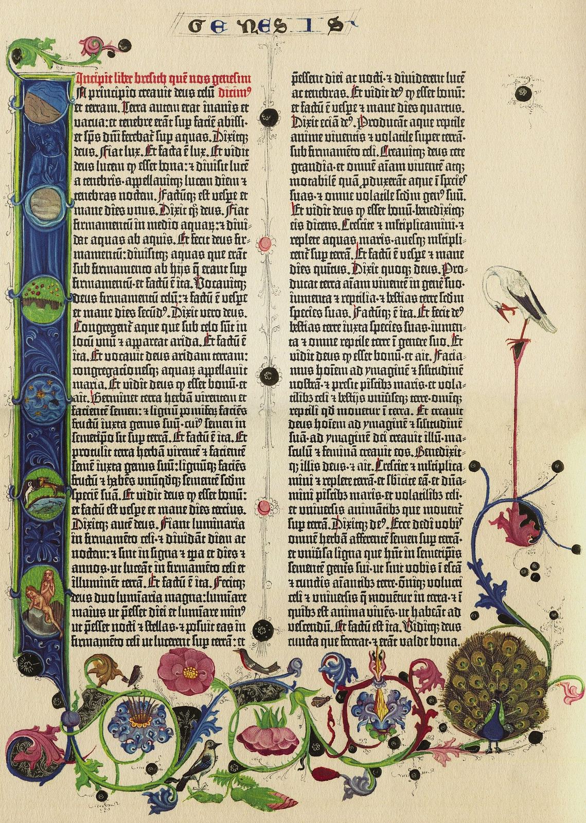 The opening of Genesis in the Gutenberg Bible, with painted borders