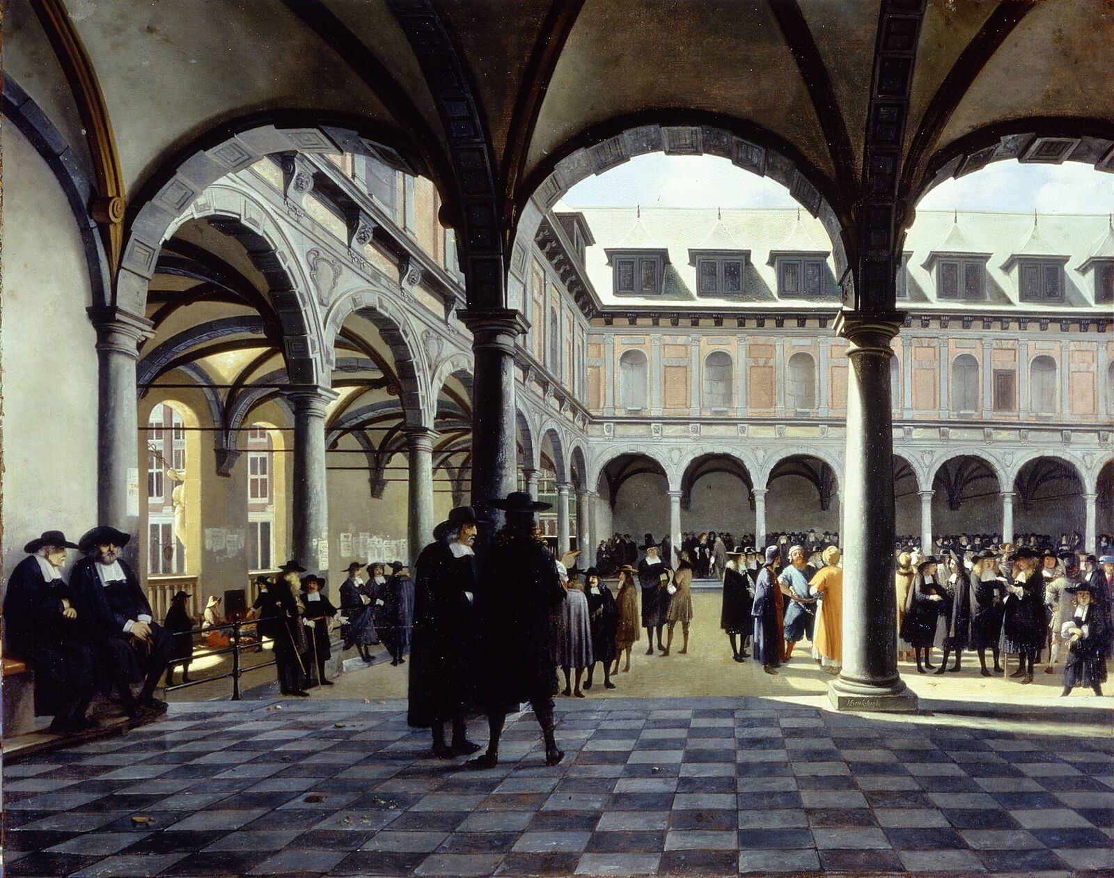 Merchants trading in the arcaded courtyard of the old Amsterdam stock exchange